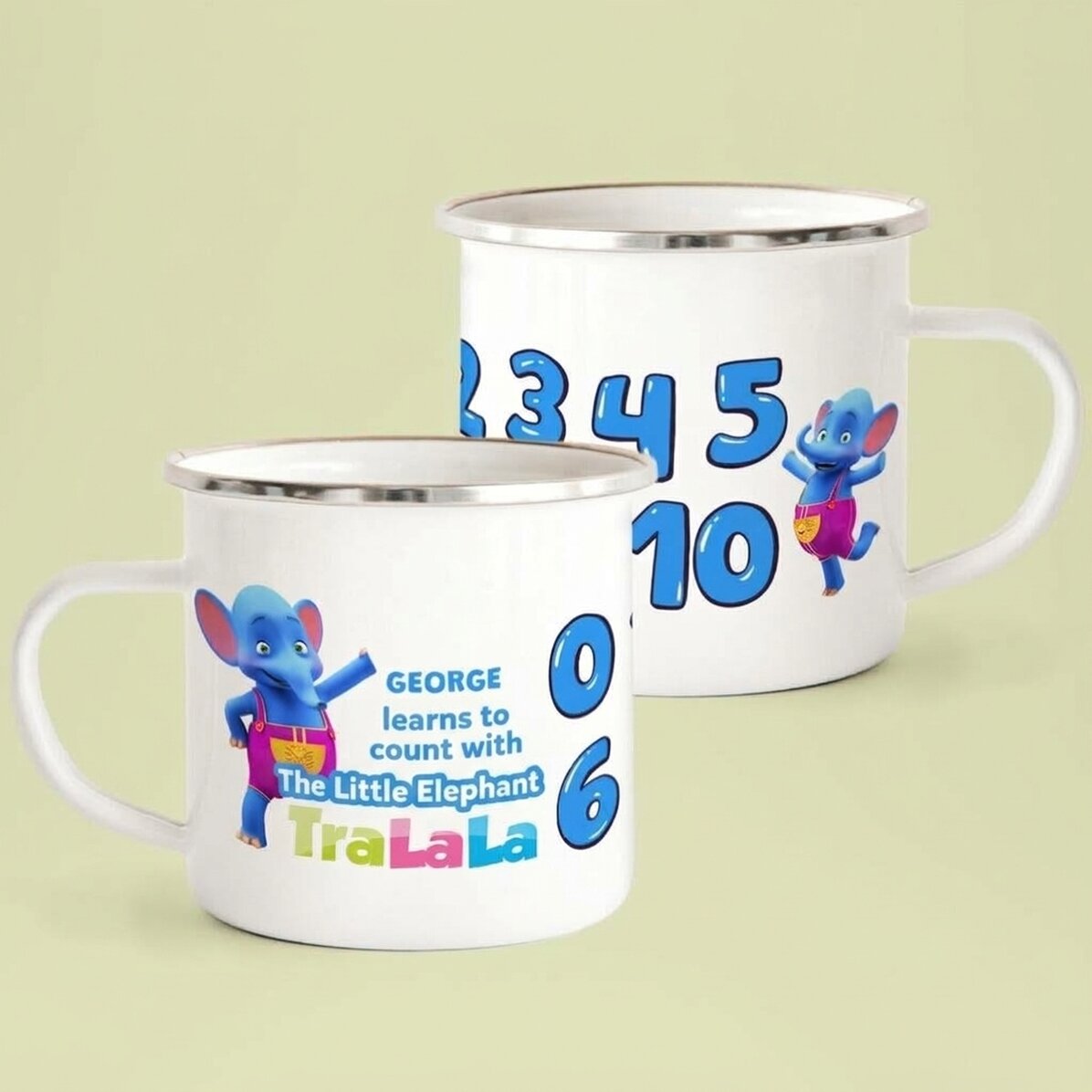 Taza esmaltada personalizada con nombre - Aprendemos a contar con el elefantito TraLaLa