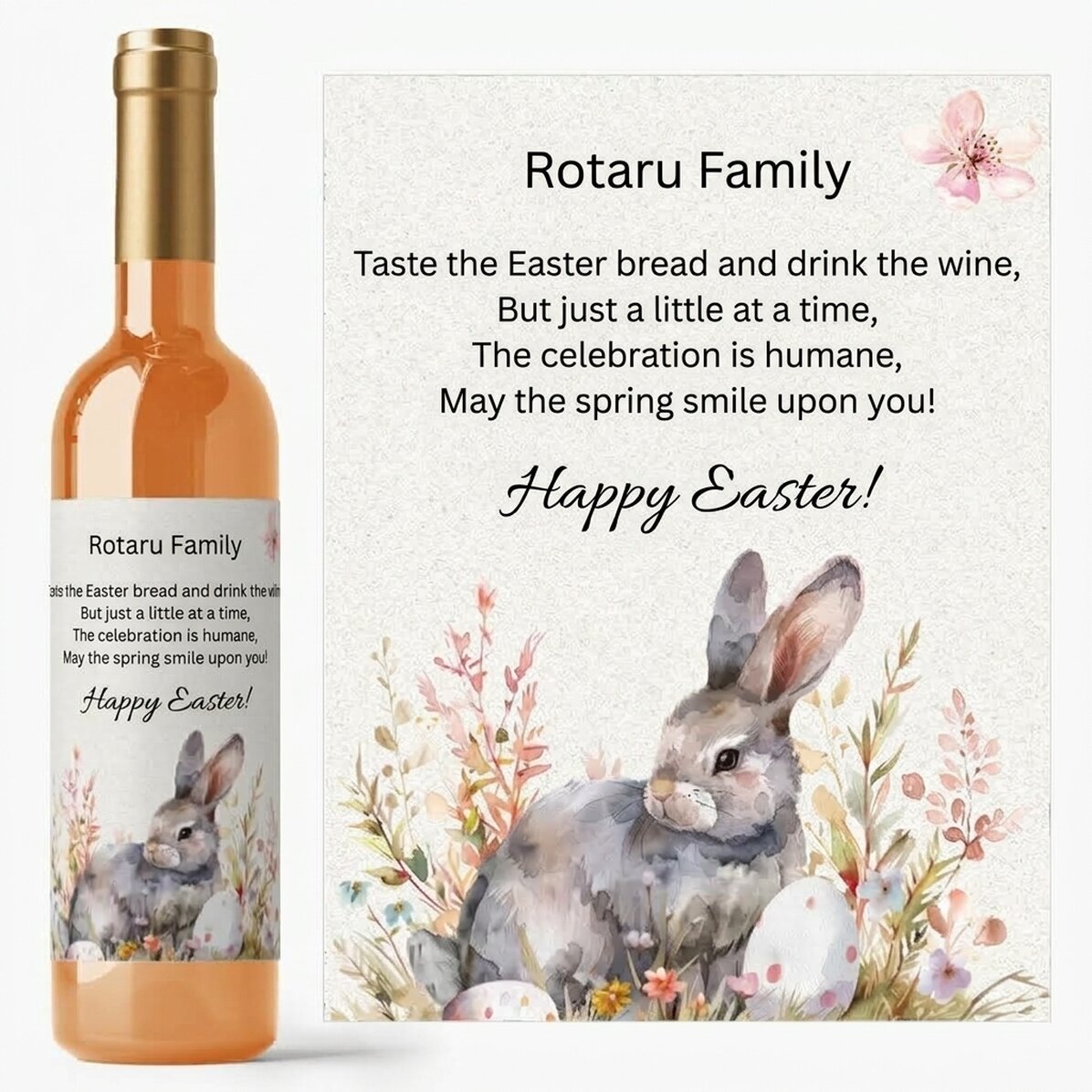 Vino personalizado con mensaje de Pascua - Cute Bunny