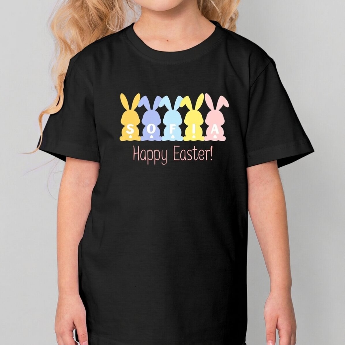 Camiseta de algodón para niños personalizada con texto - Conejitos