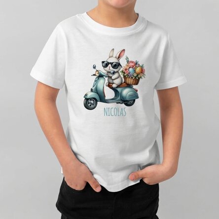Camiseta de algodón para niños personalizada con nombre - Cool bunny