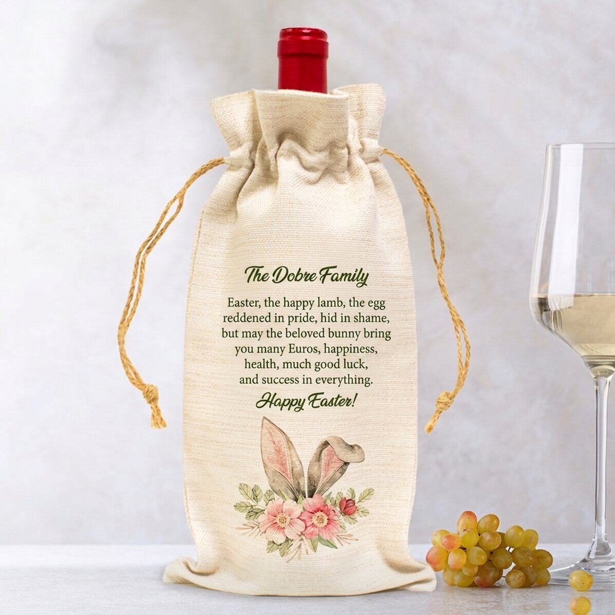 Bolsa personalizada para botella de vino - Conejo de Pascua