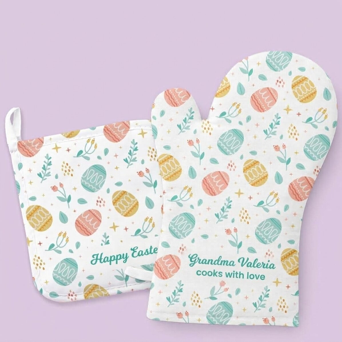 Juego personalizado: manopla y agarrador para ollas - Feliz Pascua