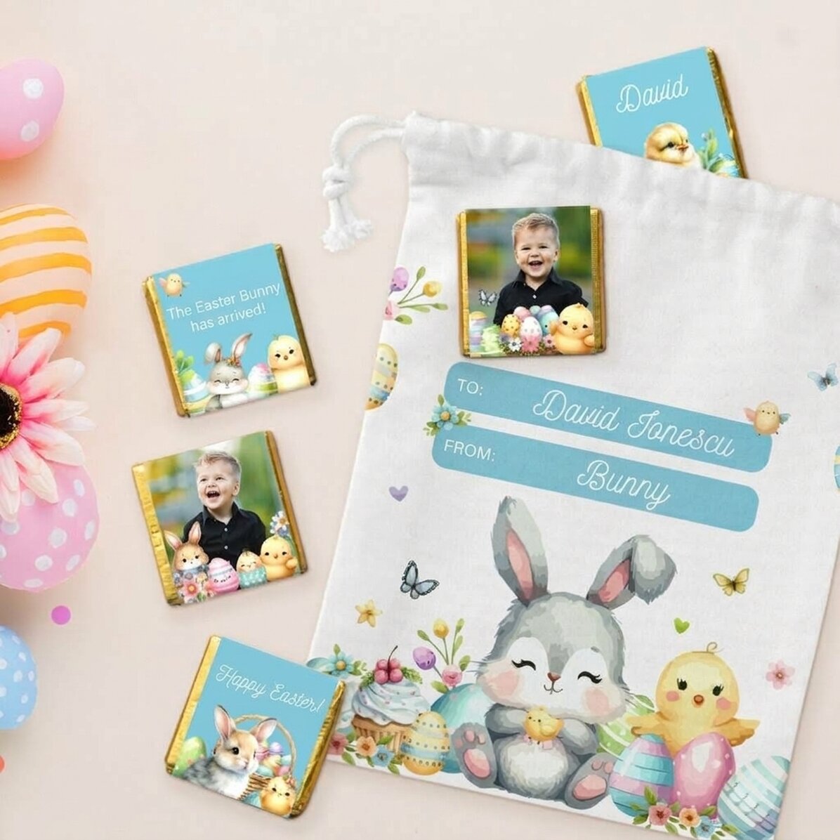 Set personalizado: bolsita y 5 minichocolates - De la iepuras