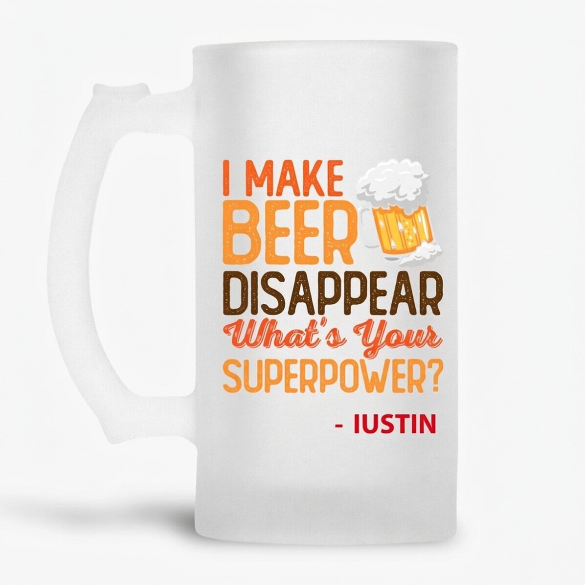 Jarra de cerveza personalizada con nombre - Superpower