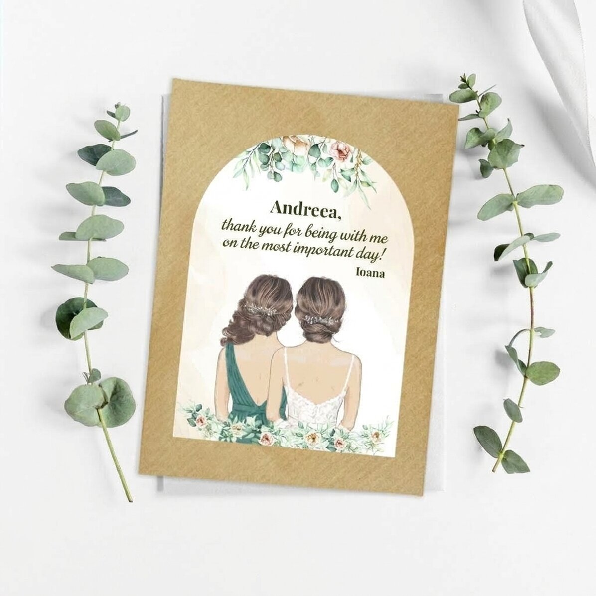 Detalle de recuerdo personalizable con mensaje para las damas de honor