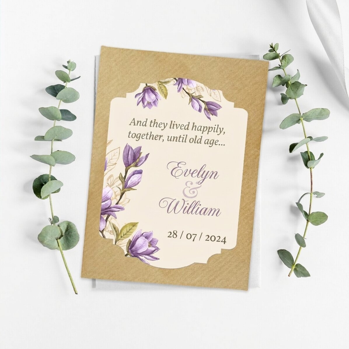 Favores de boda personalizados con mensaje - Flores moradas