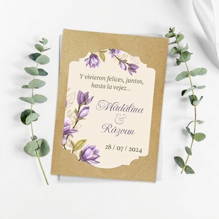 Favores de boda personalizados con mensaje - Flores moradas