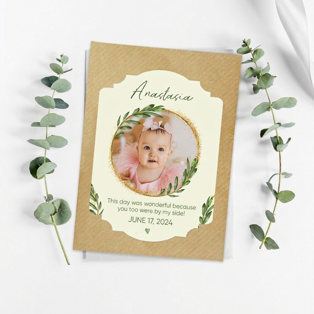 Recuerdo de bautizo personalizable con foto y texto