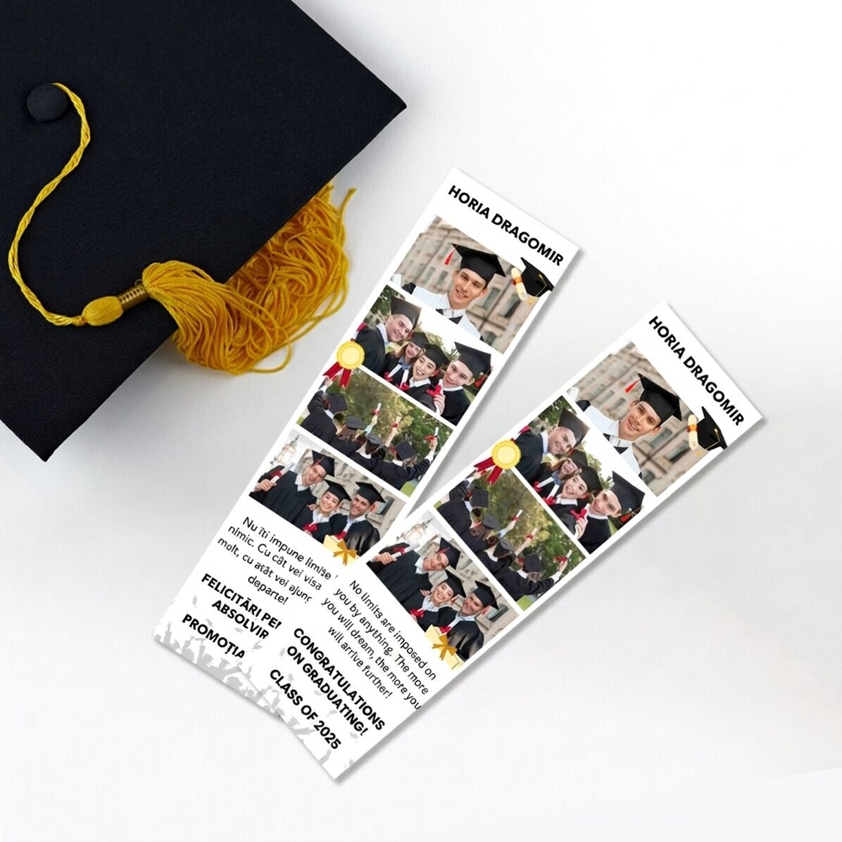 Marcapáginas personalizado con 4 fotos y texto - Graduación