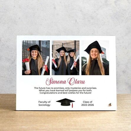 Personalised desk photo frame with 3 photos and text - Graduation