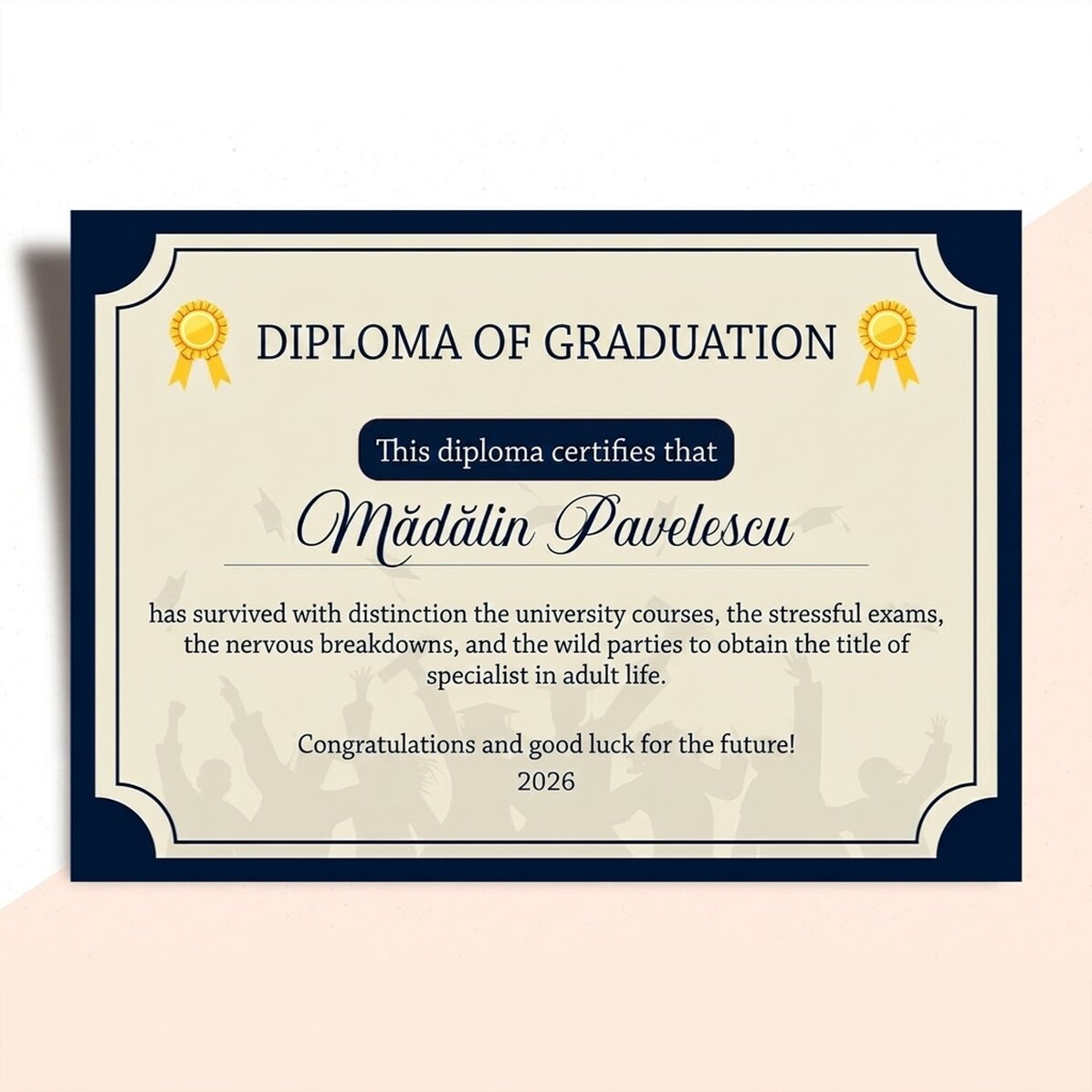 Diploma personalizada con texto - La vida adulta