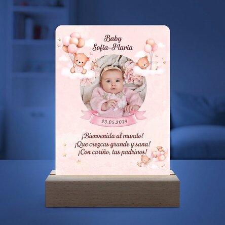 Lámpara LED de noche personalizada con foto y texto - Niña