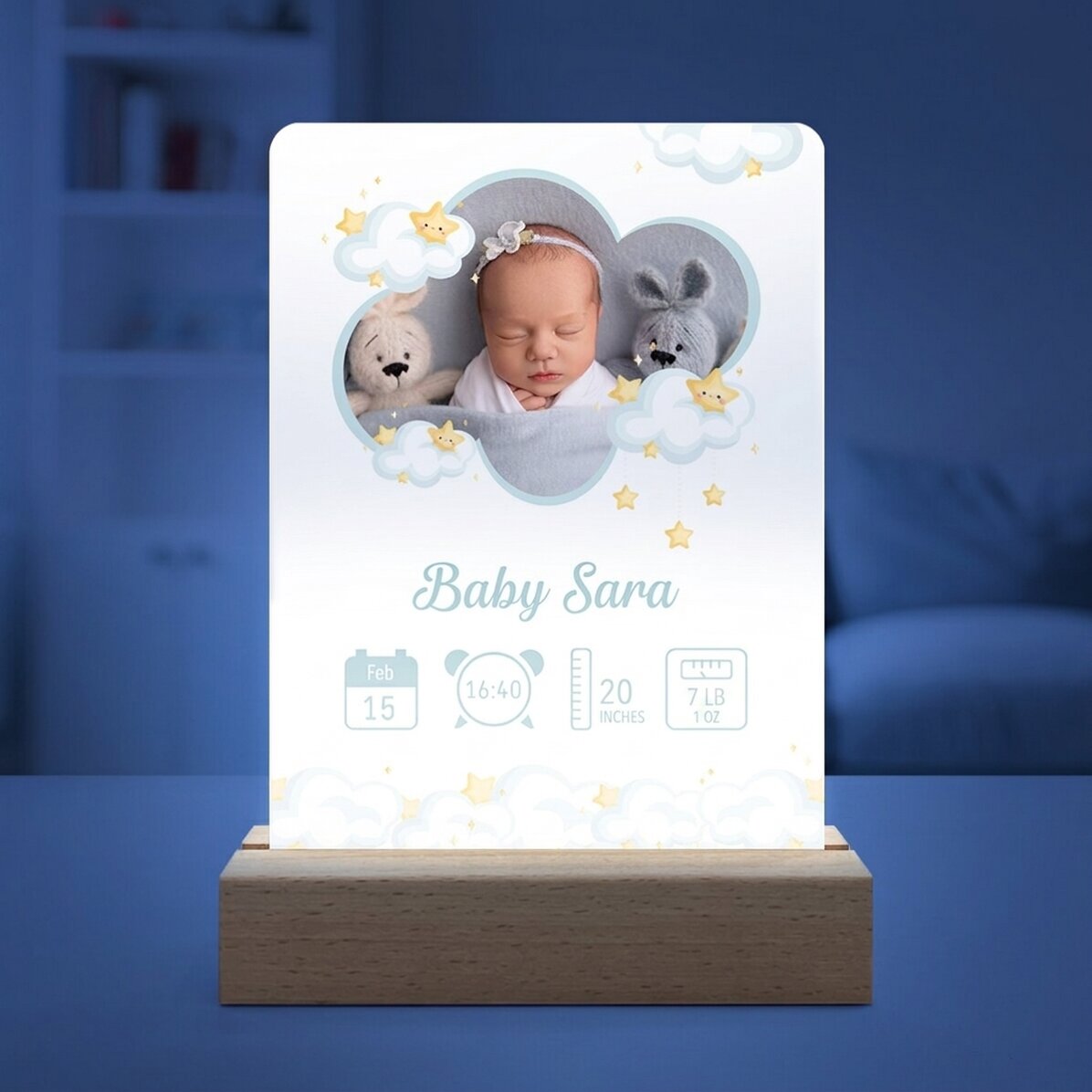 Lámpara LED de noche personalizada con foto y texto - Bebé