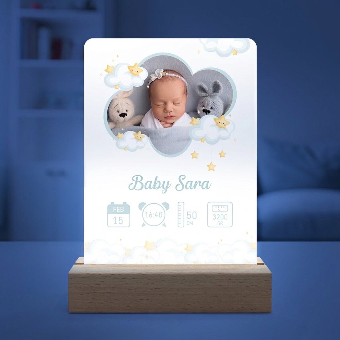 Lámpara LED de noche personalizada con foto y texto - Bebé