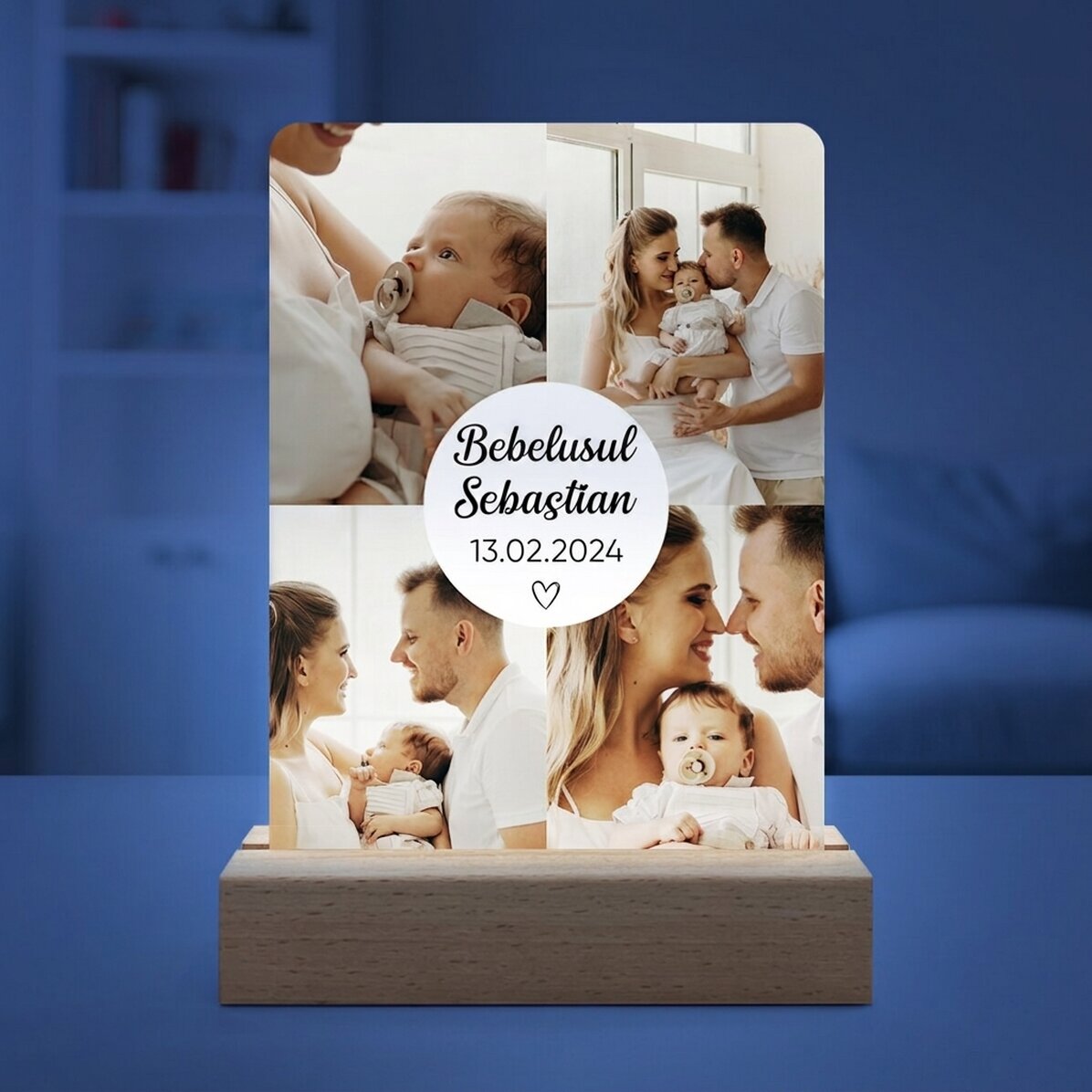 Lámpara LED de noche personalizada con 4 fotos y texto