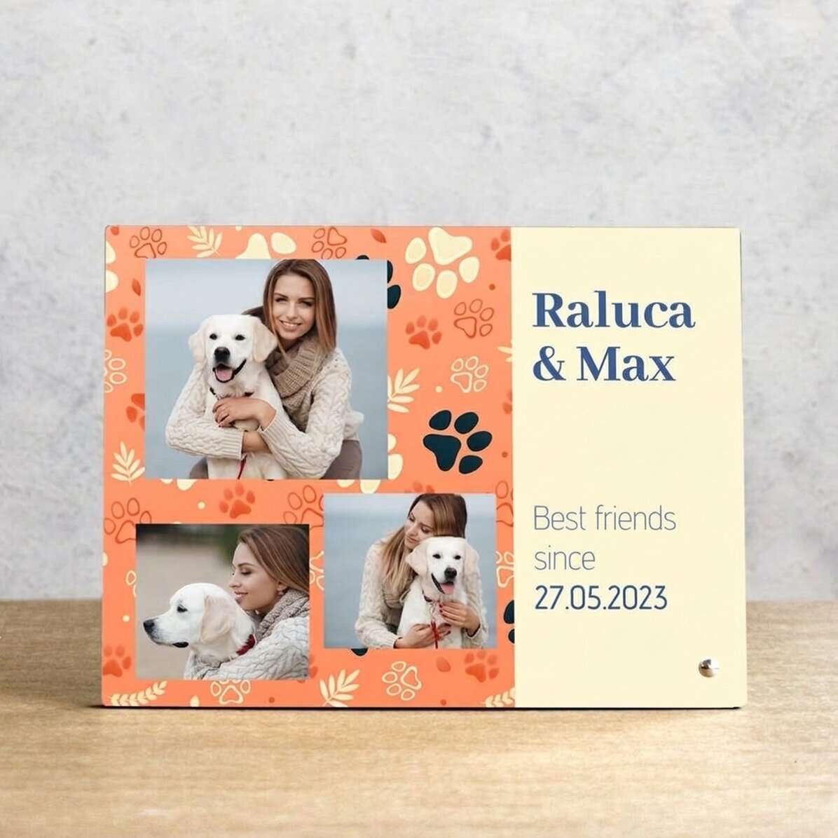 Marco de fotos de escritorio personalizado con 3 fotos y texto para los amantes de las mascotas