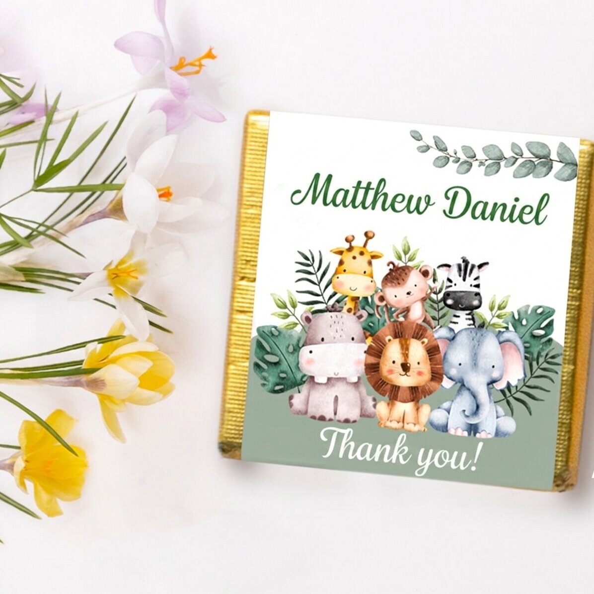 Mini bombón personalizado para el bautizo - Animalitos