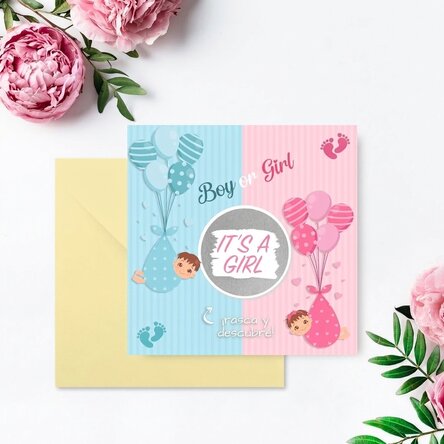Tarjeta rasca y gana personalizada con mensaje - Revelación del sexo del bebé
