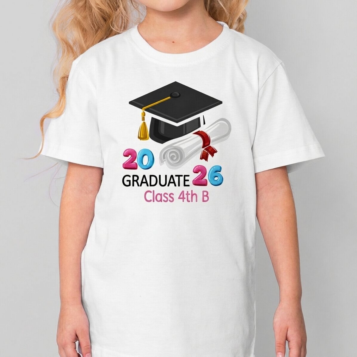 Camiseta de algodón para niños personalizada con un mensaje: «Graduado»