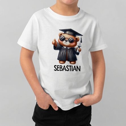 Camiseta de algodón para niños personalizada con nombre - Osito graduado