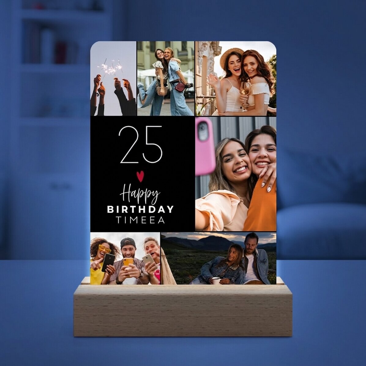 Lámpara LED de noche personalizada con 6 fotos y un mensaje
