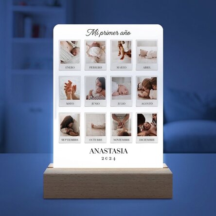 Lámpara LED de noche personalizada con 12 fotos - My First Year