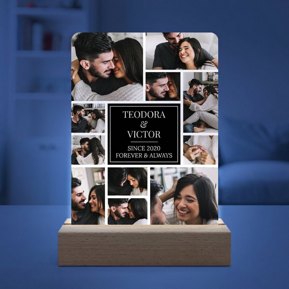 Lámpara LED de noche personalizada con 11 fotos y un mensaje