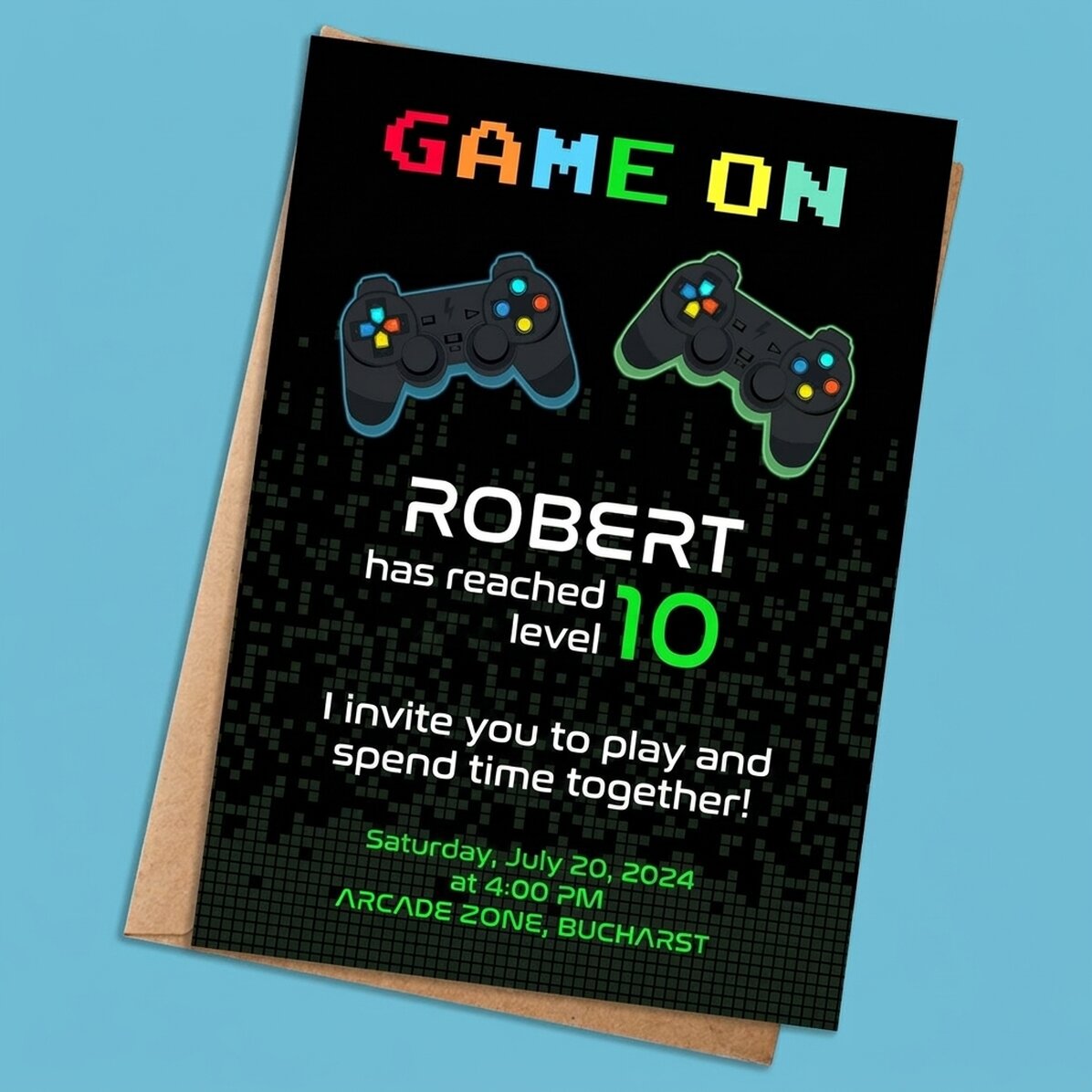 Tarjeta personalizada con texto - invitación - Game on