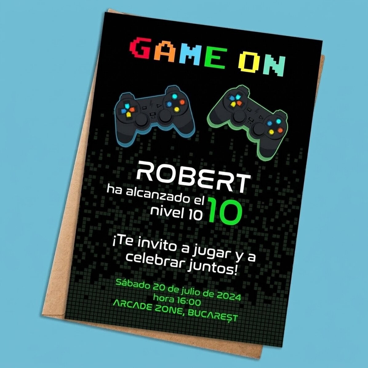 Tarjeta personalizada con texto - invitación - Game on