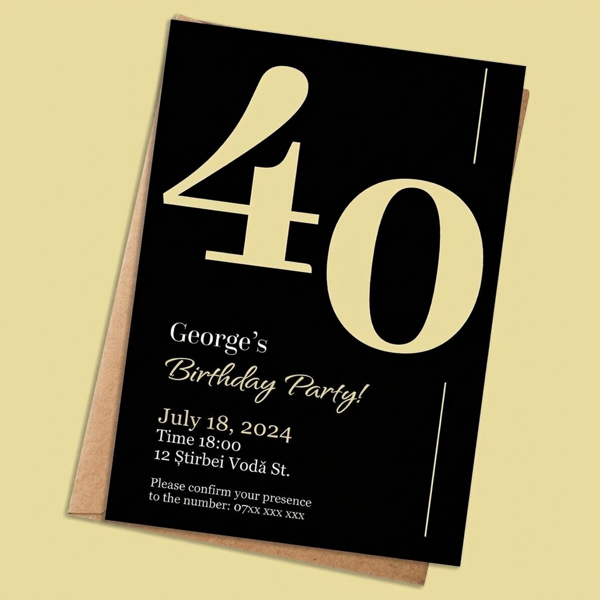 Tarjeta personalizada con texto: invitación a una fiesta
