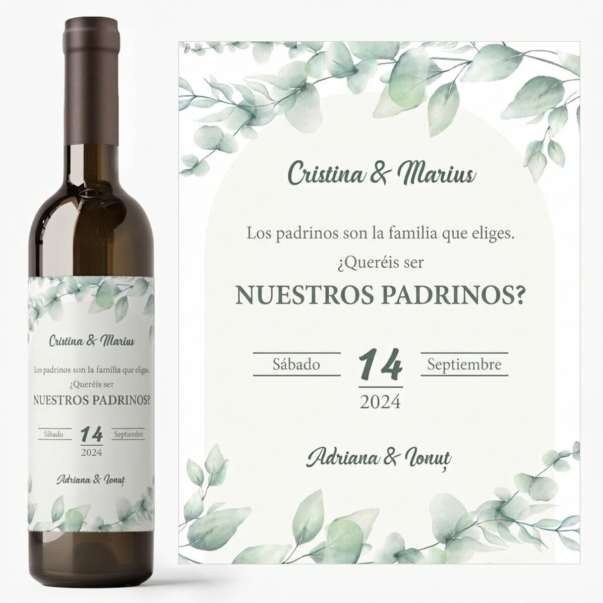 Vino personalizado con texto - Para los padrinos