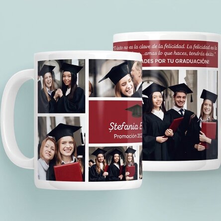 Taza personalizada con 6 fotos y un mensaje - Graduación
