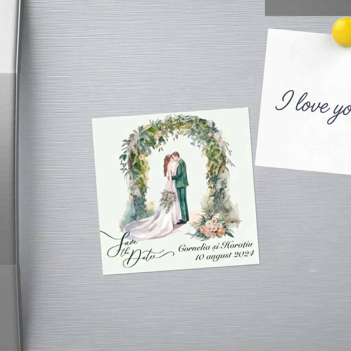 Imán personalizado de 10x10 con texto: «Save the date»