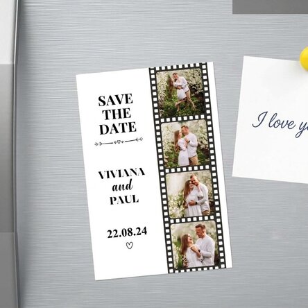 Personalised 10x15cm magnet with 4 photos and text - Save the date