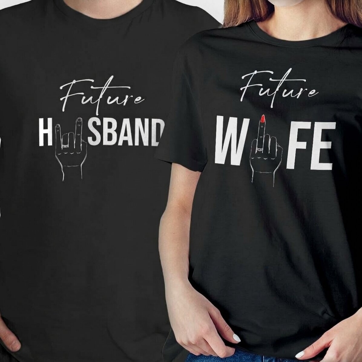 Camiseta de algodón personalizada con un texto divertido para parejas - El dedo anular