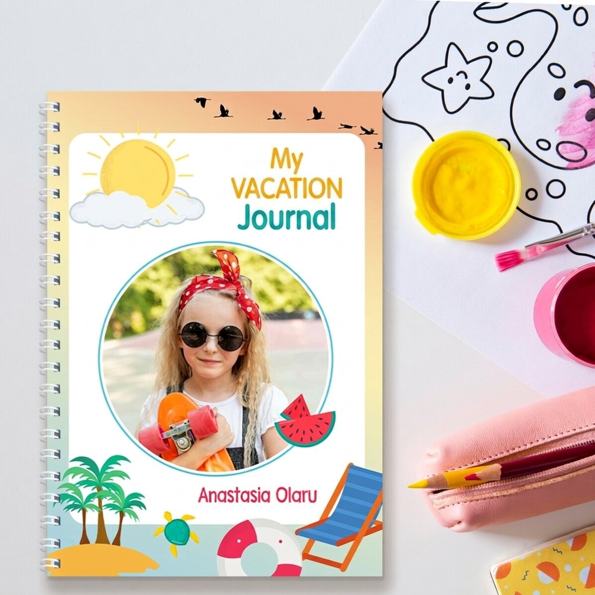Cuaderno personalizado con una foto y un texto - Diario de vacaciones