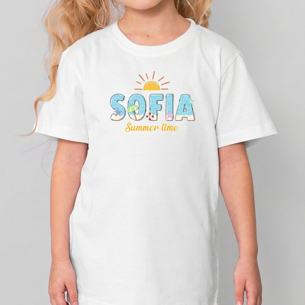 Camiseta de algodón para niños personalizada con nombre y mensaje - Summer