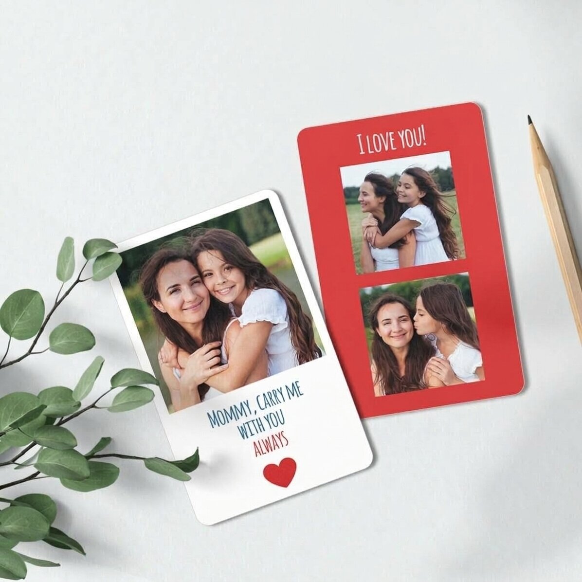 Tarjeta de aluminio personalizada por ambas caras con 3 fotos y un mensaje