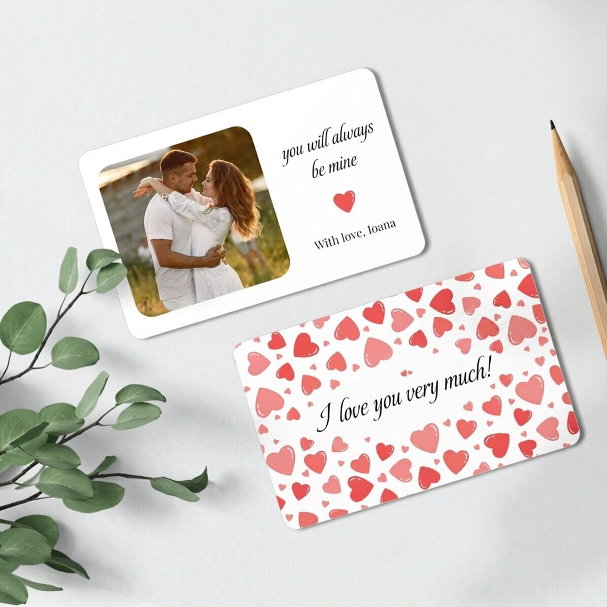 Tarjeta de aluminio personalizada por ambas caras con una foto y un texto - Hearts