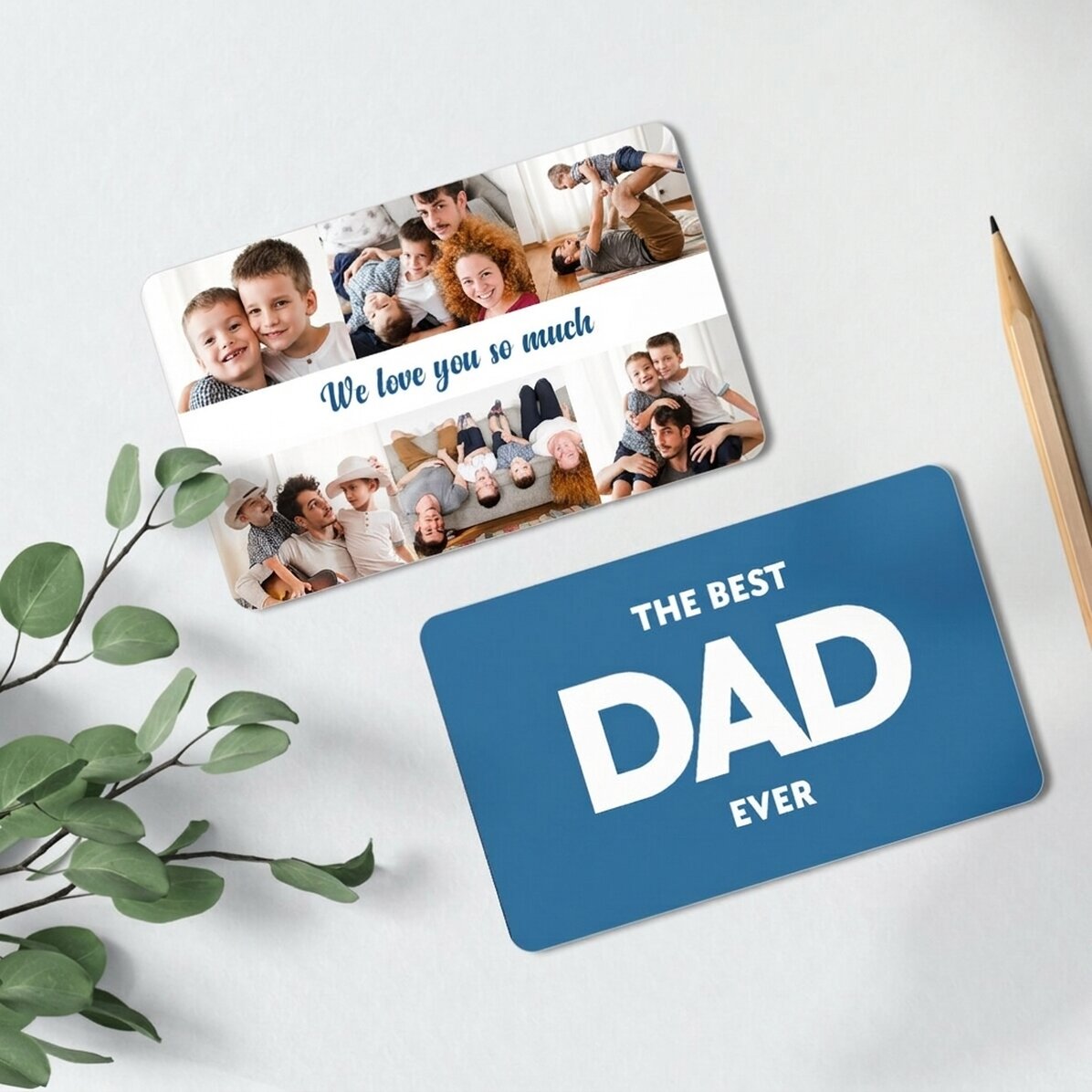 Tarjeta de aluminio personalizada por ambas caras con 6 fotos y un mensaje