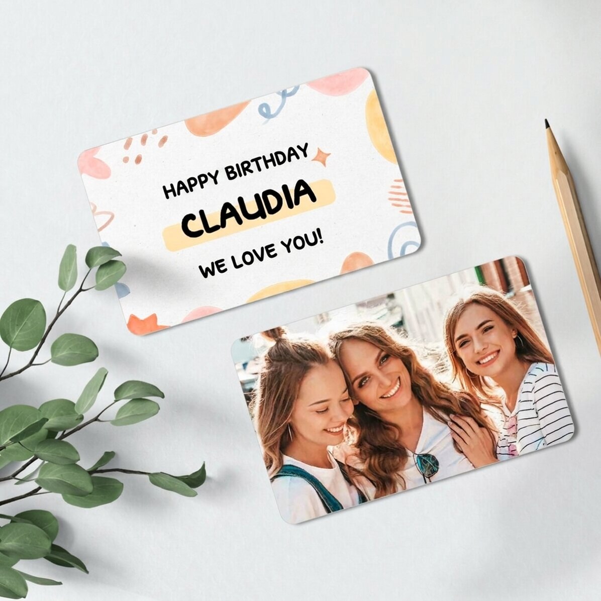 Tarjeta de aluminio personalizada por ambas caras con mensaje y foto - Cumpleaños