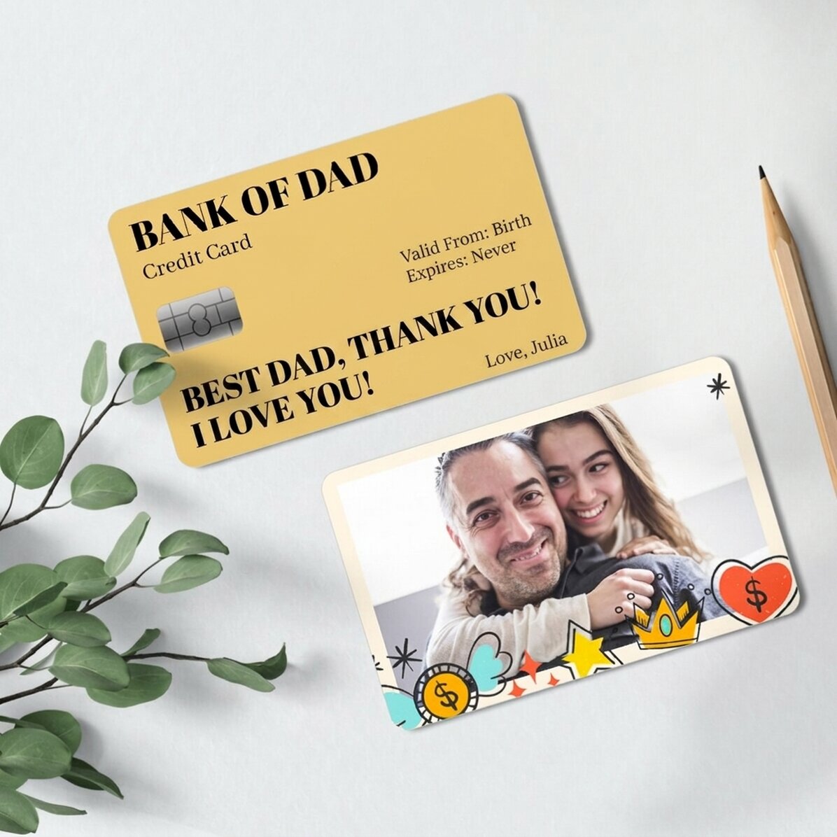 Tarjeta de aluminio personalizada por ambas caras con un mensaje y una foto - Bank