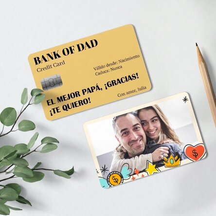 Tarjeta de aluminio personalizada por ambas caras con un mensaje y una foto - Bank