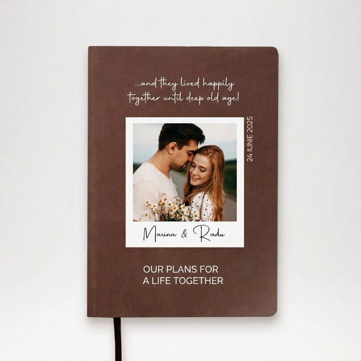 Agenda de piel personalizada a color con una foto y un mensaje