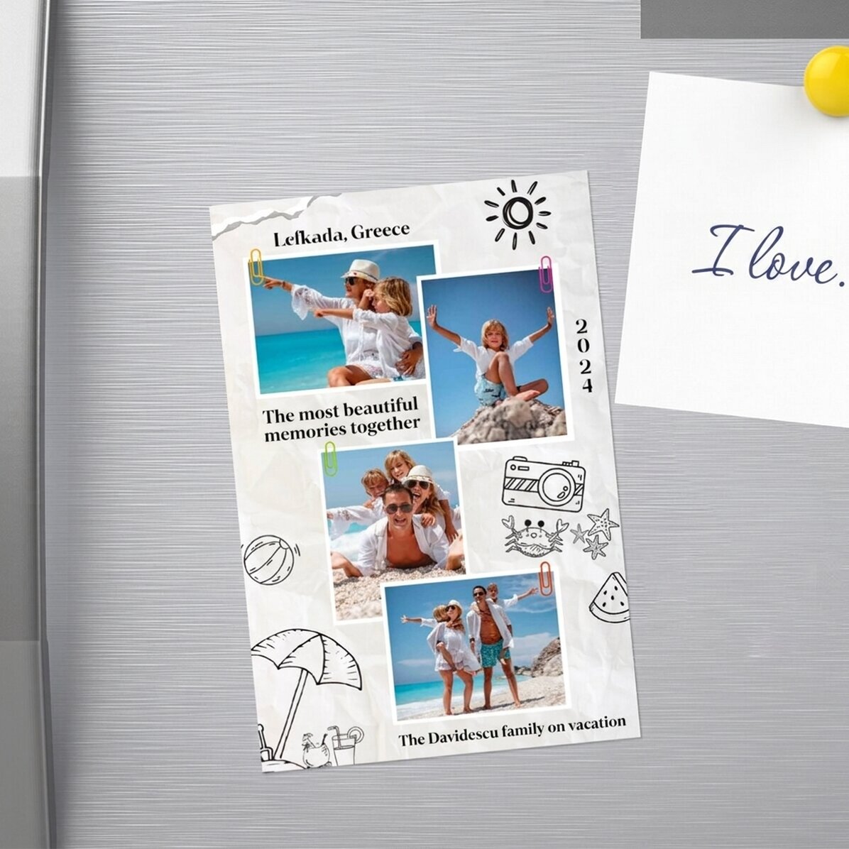 Imán personalizado de 10 x 15 cm con 4 fotos y texto - Holiday