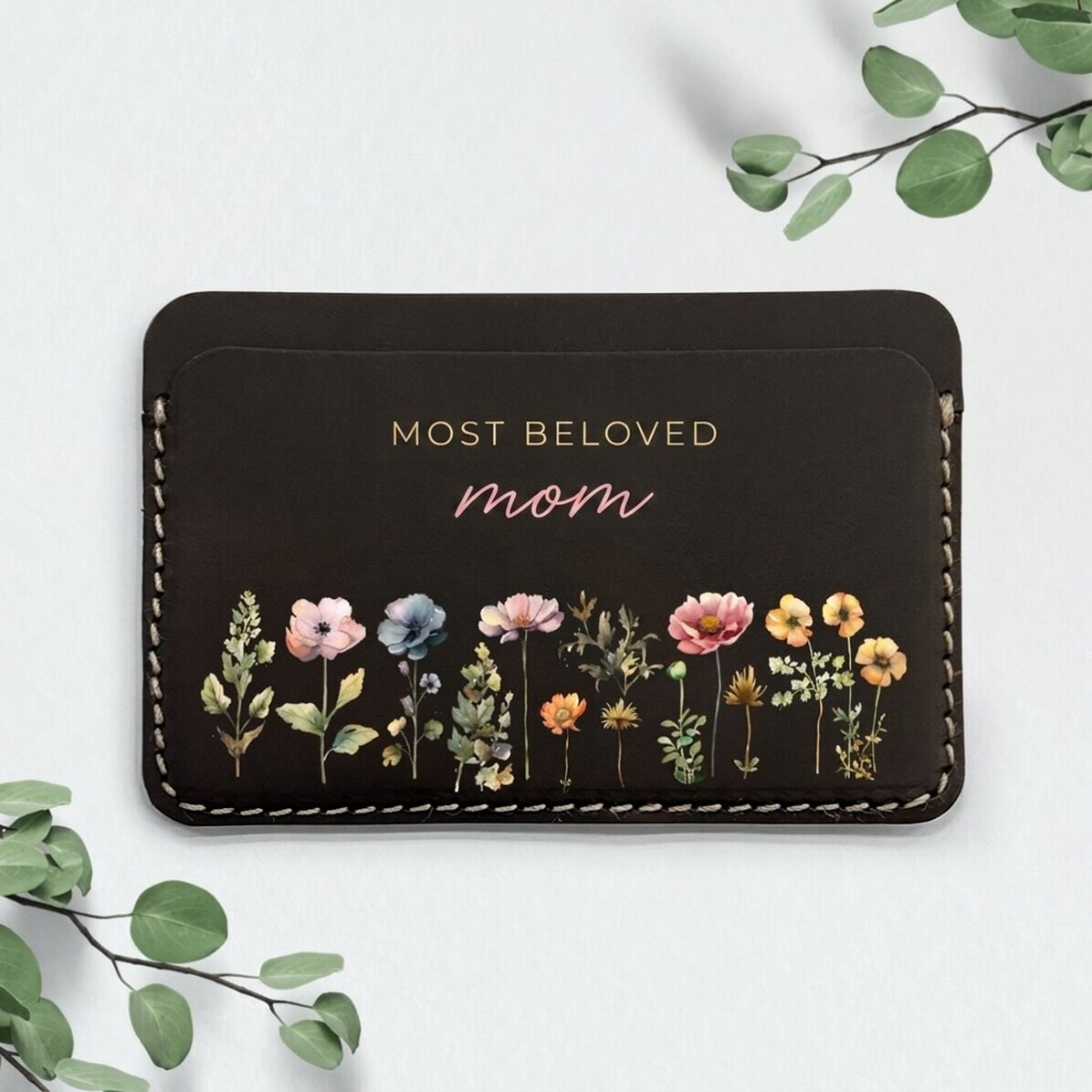 Cartera de piel personalizada a color con mensaje - Floral
