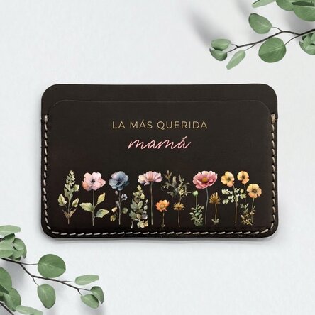 Cartera de piel personalizada a color con mensaje - Floral