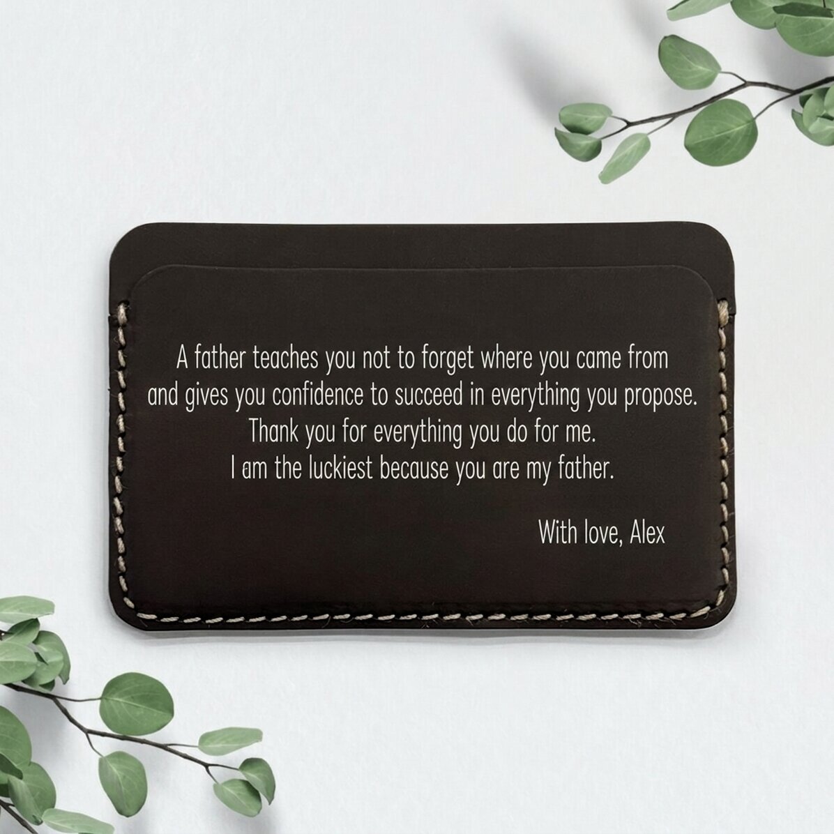 Cartera de piel personalizada de color con mensaje