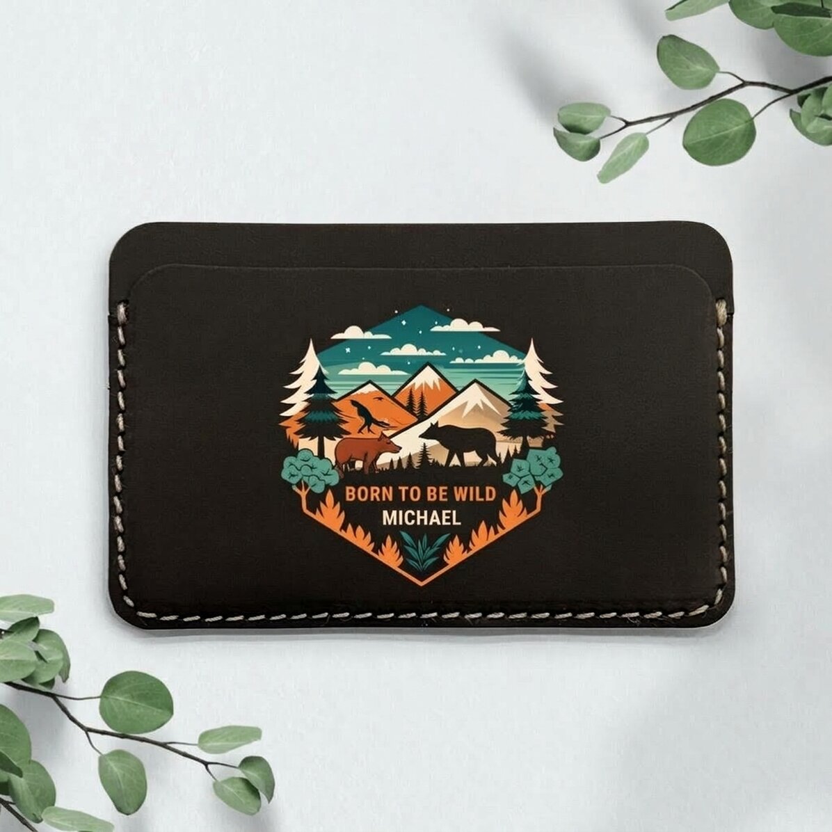 Cartera de piel personalizada a color con texto - Wild