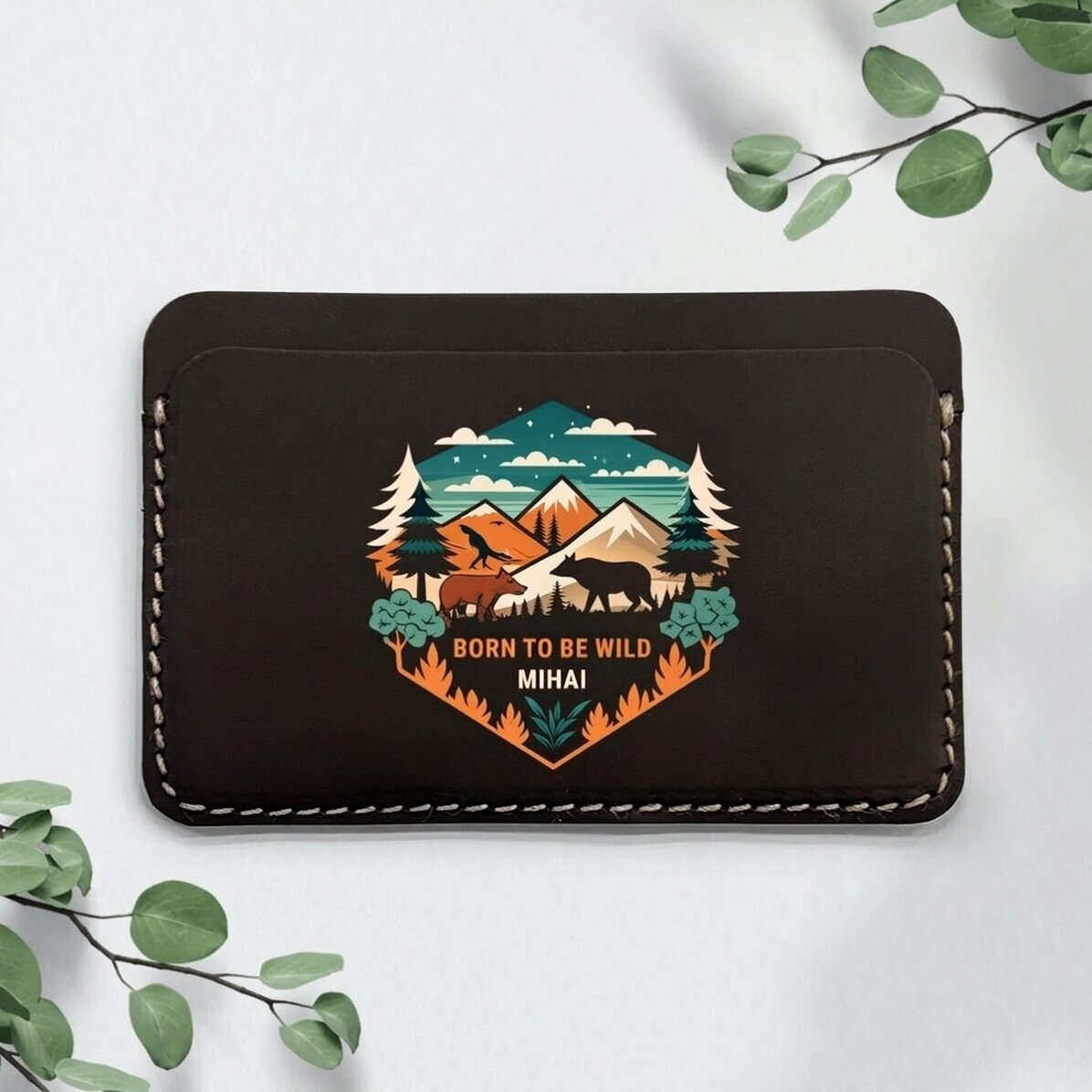 Cartera de piel personalizada a color con texto - Wild